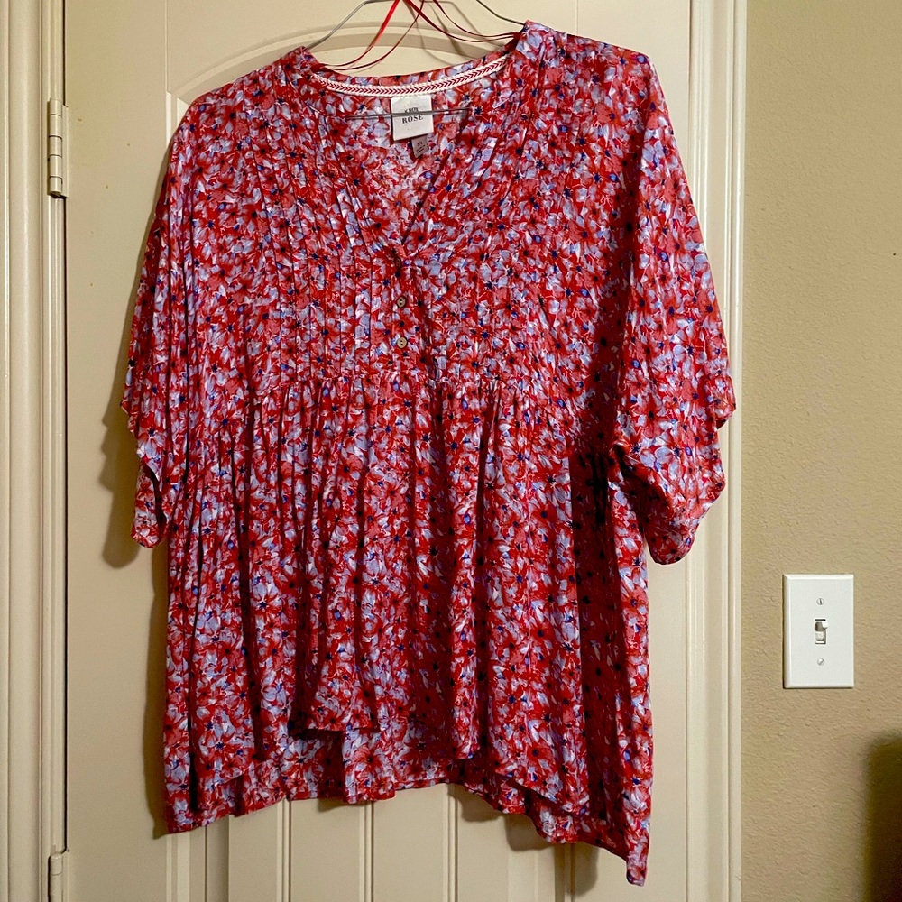 Floral Red and Blue Women's Top